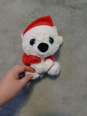 Holiday White Polar Bear Plush with Red Hat and Bag